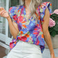 Split V Neck Flutter Floral Top