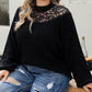Plus Size Ribbed Knit Lace Splicing High Neck Sweater