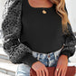 Plus Size Daisy Embroidered Puff Sleeve Ribbed Knit Top