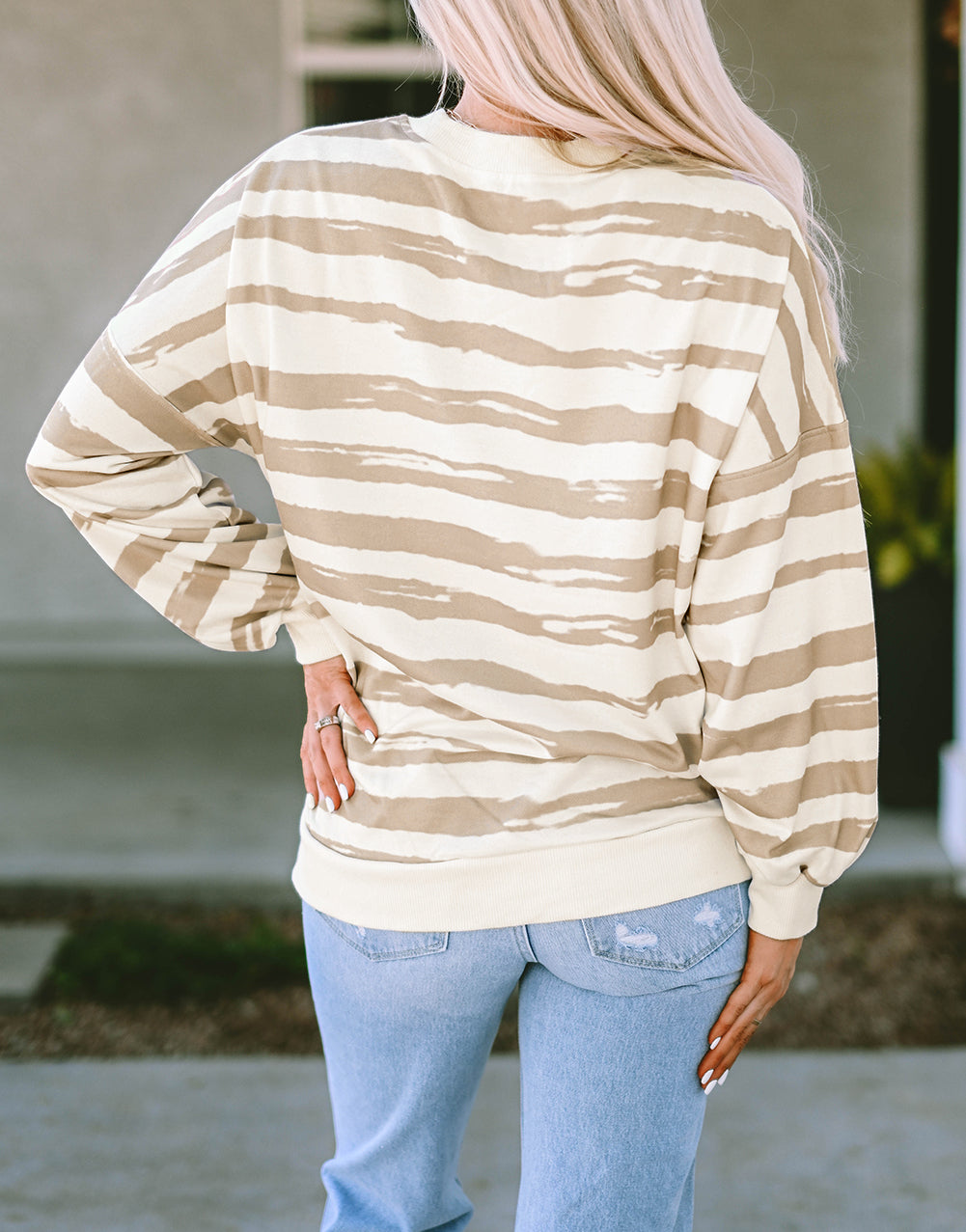 Oversized Striped Bishop Sleeve Pullover Sweatshirt