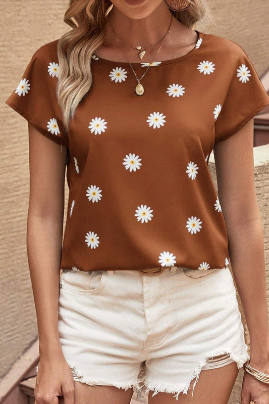 Daisy Print Short Sleeve Top