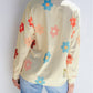 Stripe Flower Print Collared Button-up Loose Fit Shirt