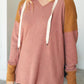 Waffle Knit Patchwork Drawstring V Neck Hoodie