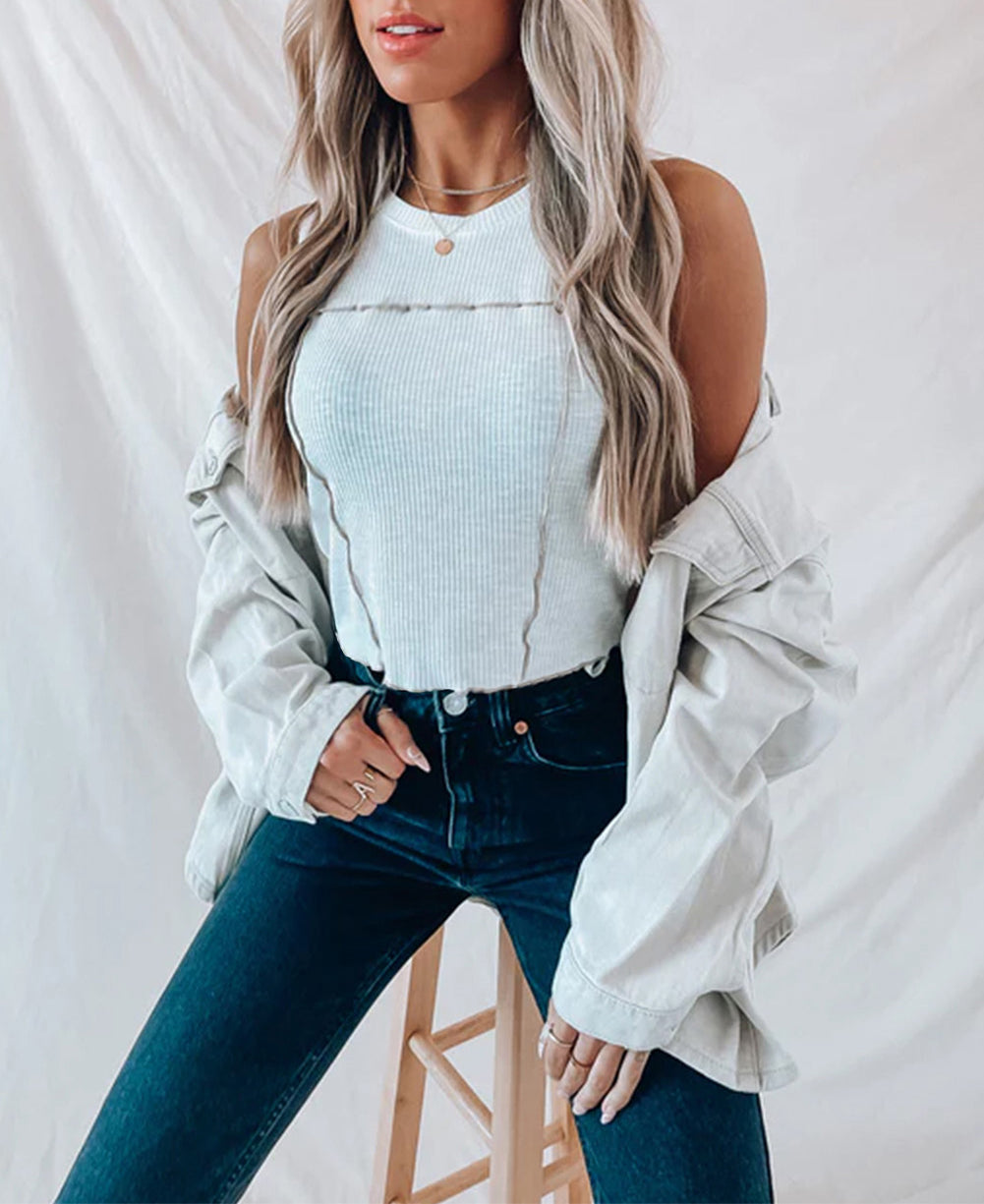 Contrast Seams Ribbed Tank Top
