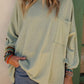 Ribbed Roll-tab Sleeve Chest Pocket Oversize Top