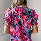 Red Floral Print Shirred Puff Sleeve Blouse