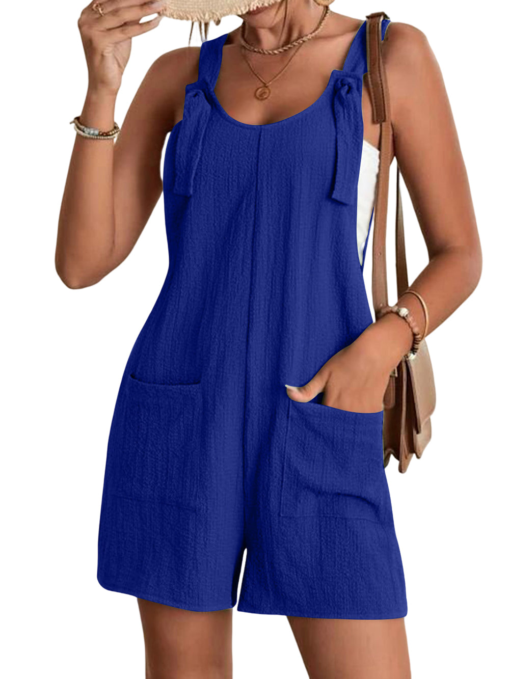 Adjustable Straps Pocketed Textured Romper