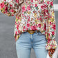 Floral Printed Ruffle Trim Long Sleeve Blouse