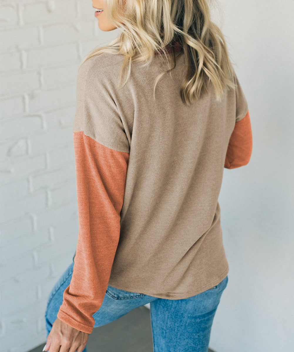 Exposed Seam Colorblock Knit Long Sleeve Top