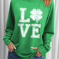 LOVE Clover Print Raglan Sleeve Pullover Sweatshirt