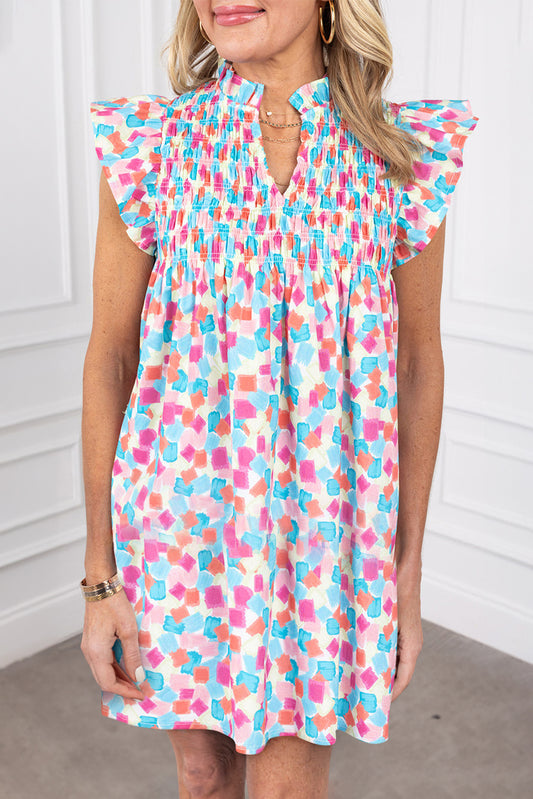 Smocked Empire Waist Ruffled Shift Dress