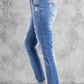 High Rise Button Front Frayed Ankle Skinny Jeans