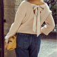 Lantern Sleeve V Neck Knot Back Sweater