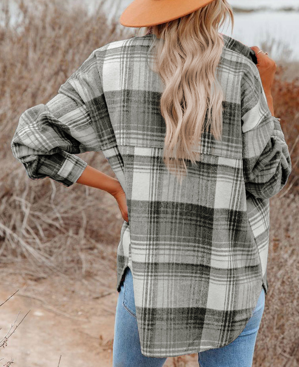 Plaid Flap Pockets Shacket