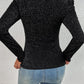 Gigot Sleeve Metallic Knit Slim Fit Top