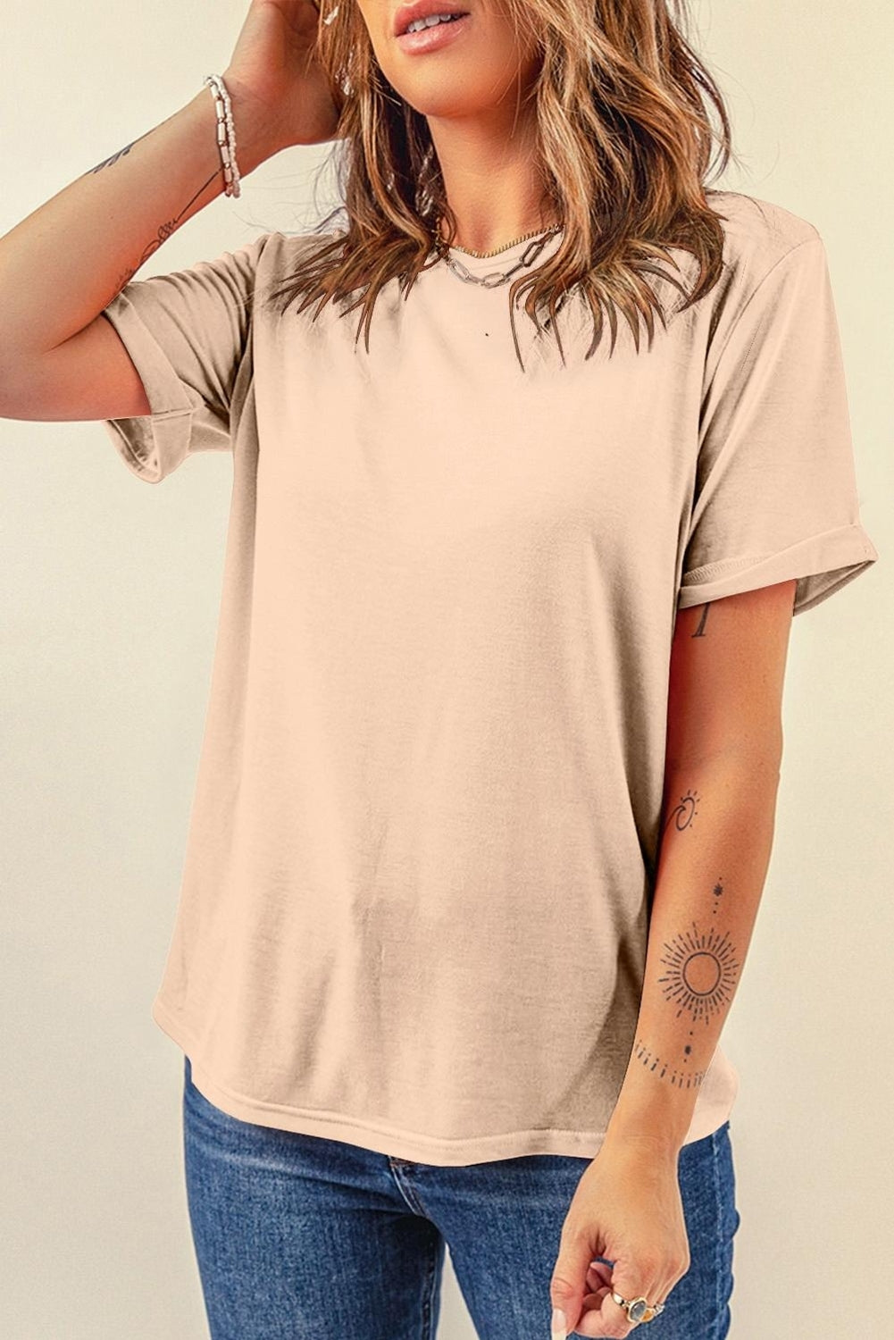 Casual Plain Crew Neck Tee