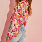 Floral V Neck Puff Sleeve Keyhole Back Bodysuit