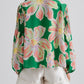 Floral Print Button up Pleated Puff Sleeve Loose Shirt