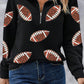 Sequin Rugby Football Patched Quarter Zip Textured Sweatshirt