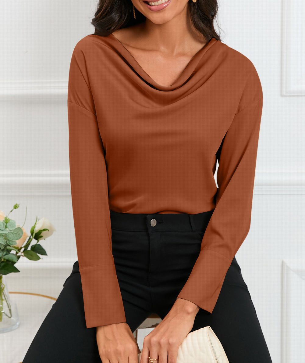 Cowl Neck Long Sleeve Elegant Blouse