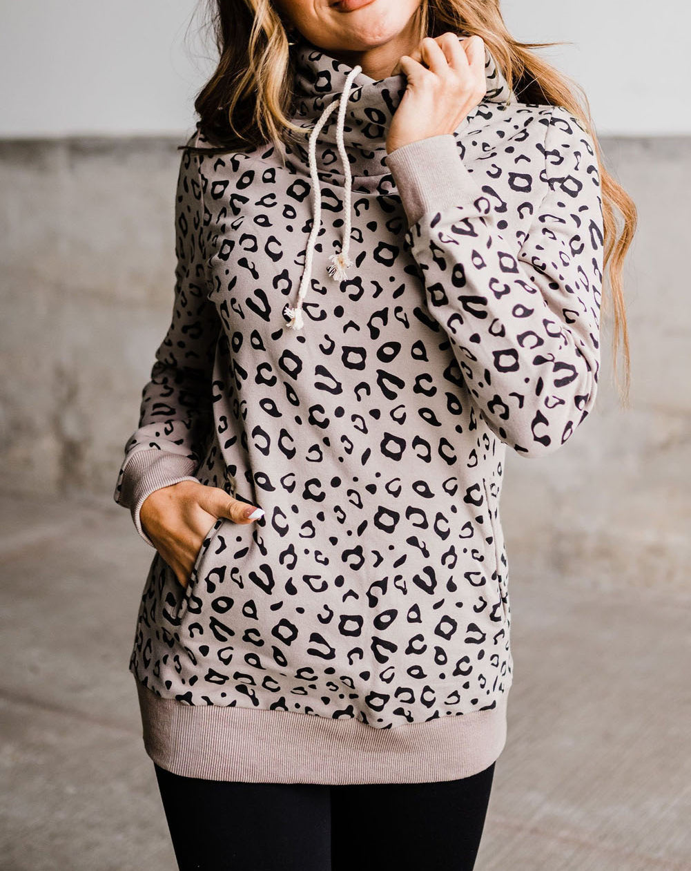 Kangaroo Pocket Drawstring High Neck Hoodie