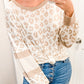 White Leopard Print Round Neck Puff Sleeve Top
