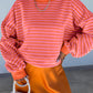 Stripe Drop Shoulder Crew Neck Loose Sweatshirt