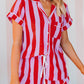 Red Color Block Striped Short Sleeve Pajamas Set