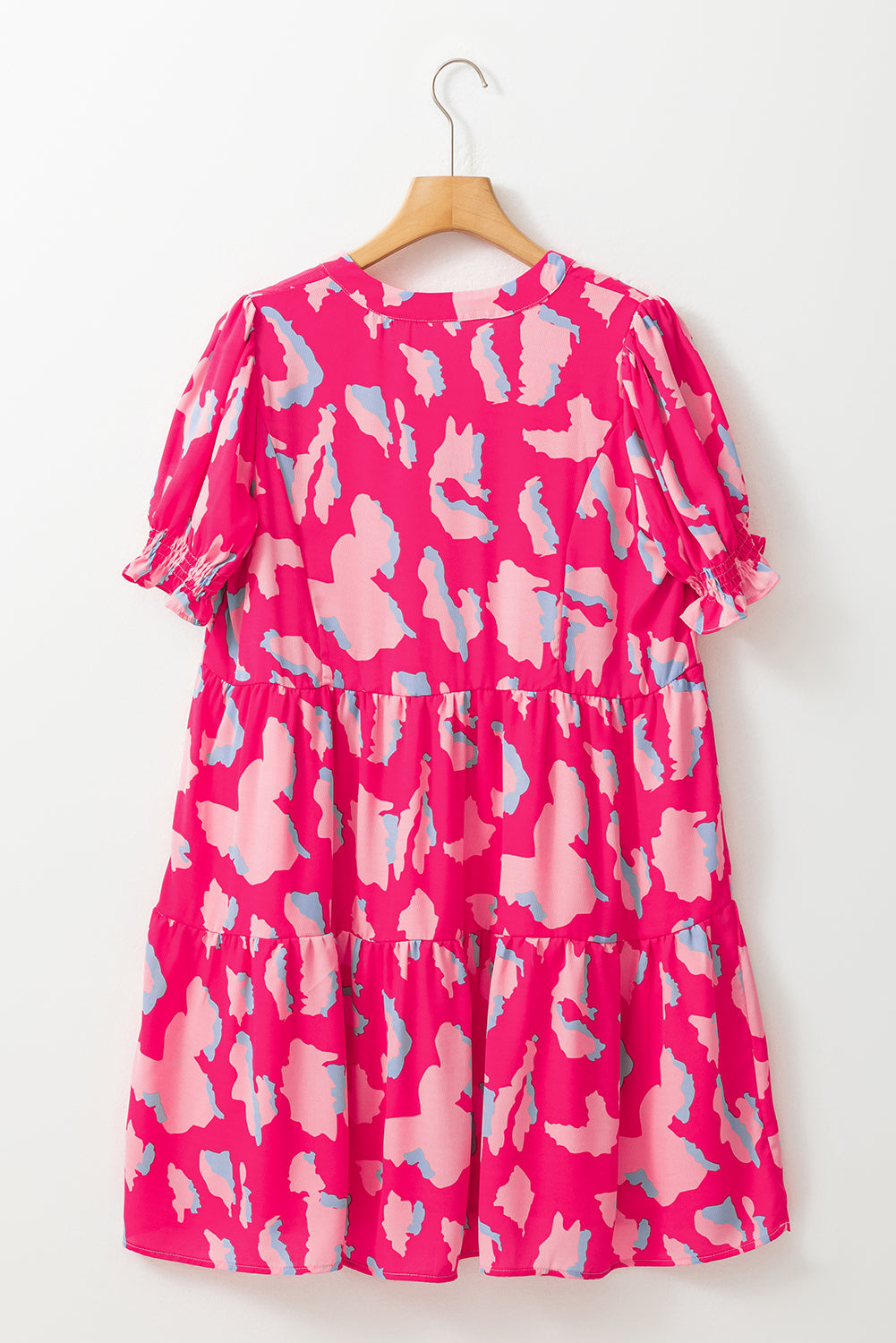 Abstract Printed Puff Short Sleeve Tiered Loose Dress