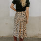 Leopard Spots Printed Split Hem Midi Skirt