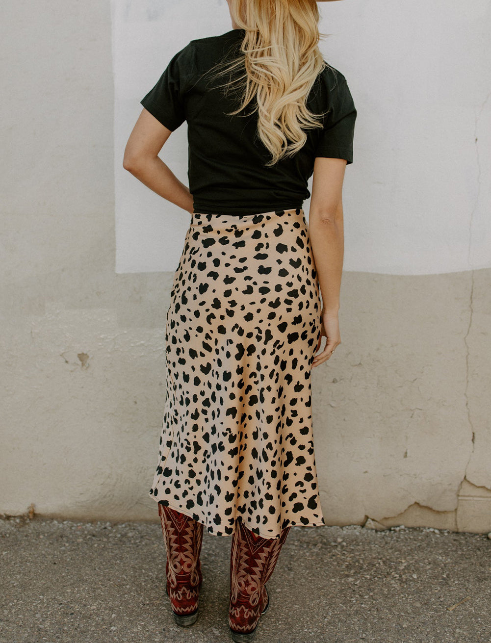 Leopard Spots Printed Split Hem Midi Skirt