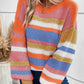 Striped Knit Drop Shoulder Puff Sleeve Sweater