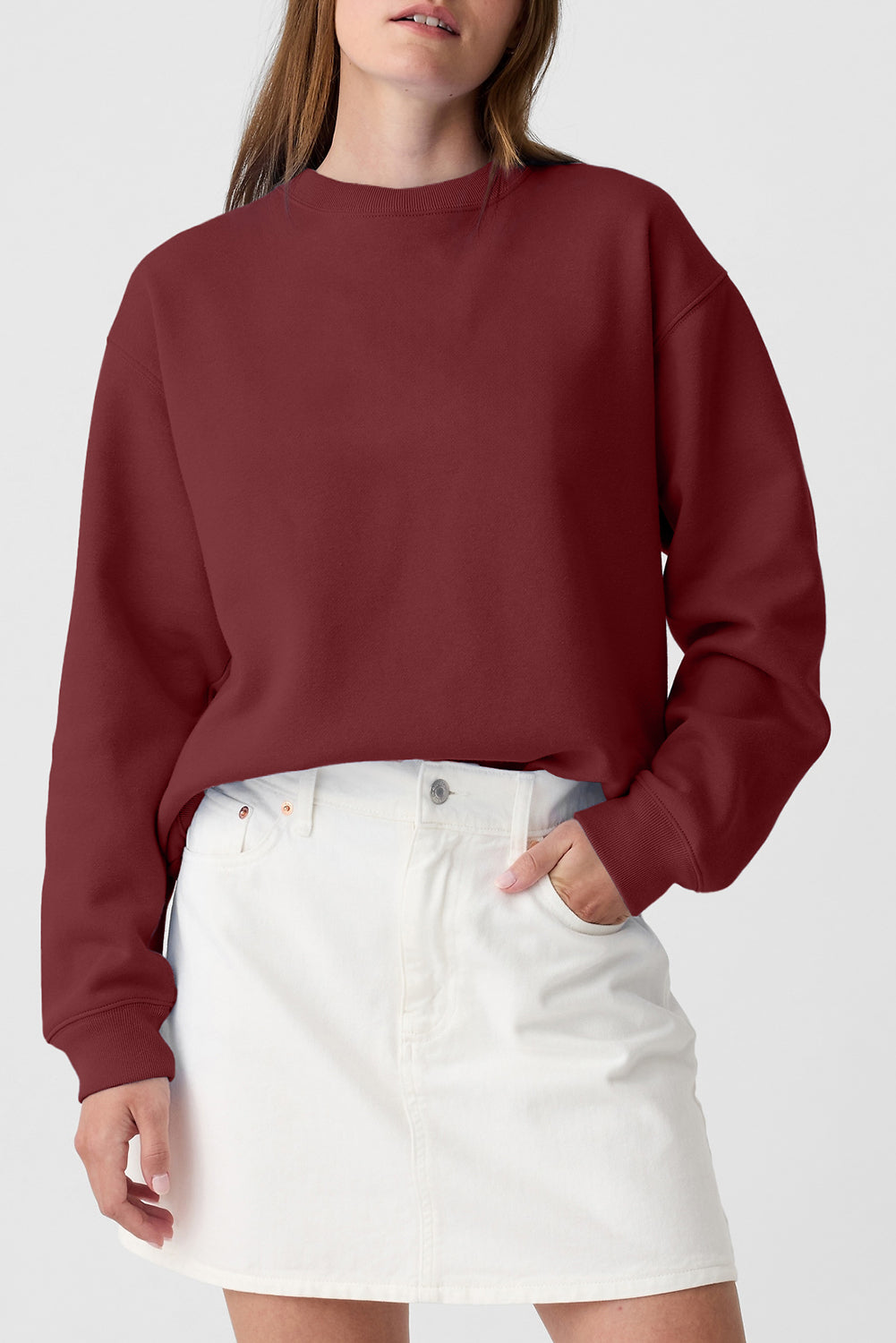 Solid Fleece Lined Drop Shoulder Terry Sweatshirt