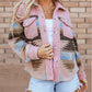 Western Aztec Print Sherpa Splicing Buttoned Flap Pocket Coat