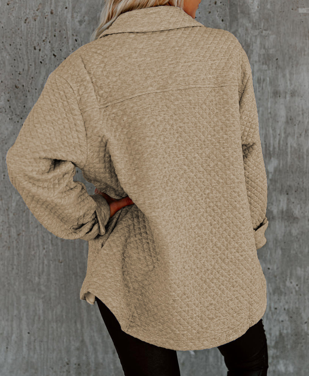 Lattice Texture Retro Flap Pocket Button Shacket