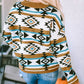 Aztec Striped Knit Ribbed Trim Sweater