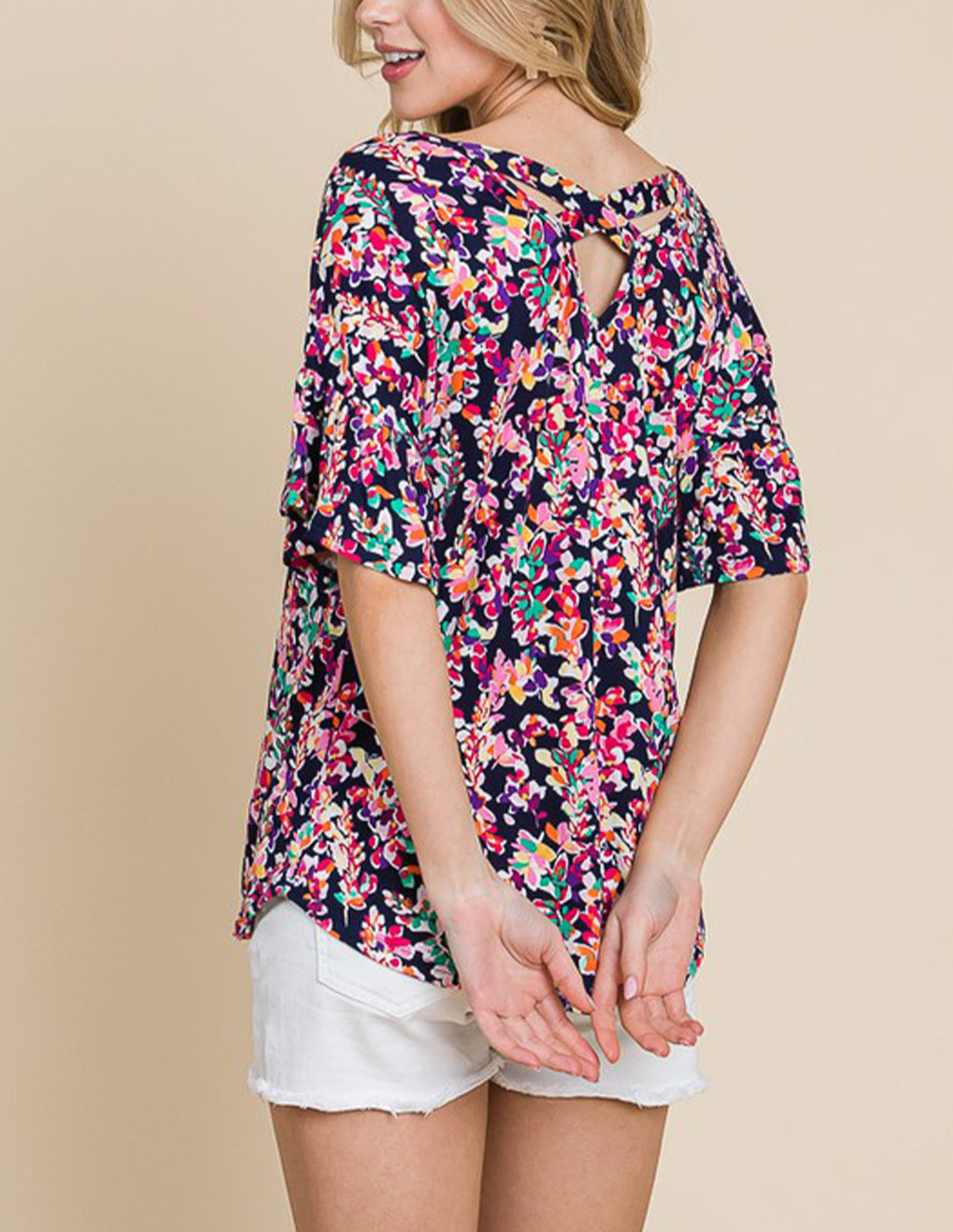 Crisscross Back Floral Blouse