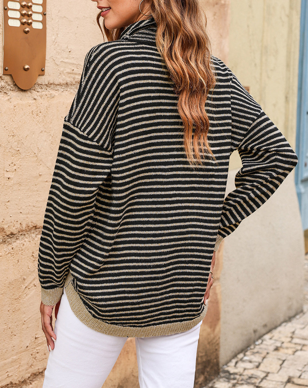Striped Turtleneck Loose Sweater