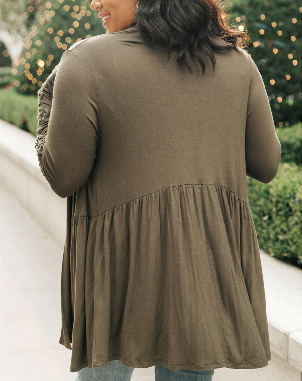 Green Crochet Lace Sleeve Cardigan