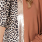 Leopard Print Sequin Colorblock Long Sleeve Top