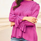 Shirred Button Keyhole Back Flounce Sleeve Blouse
