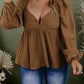 Plus Size Sweetheart Neck Long Sleeve Peplum Blouse