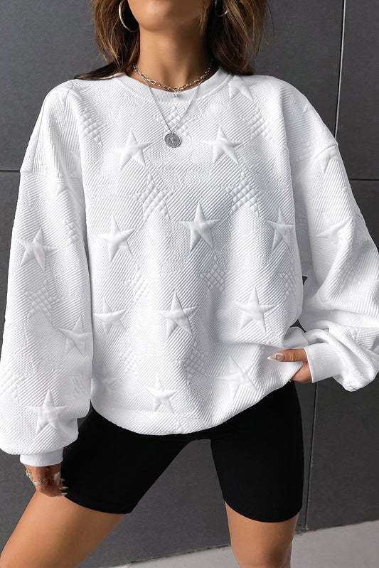 Star Embossed Textured Drop Shoulder Sweatshirt