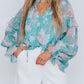 Floral Split Neck Ruffled Puff Sleeve Blouse