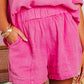 Crinkle Textured Polo Shirt and High Waist Shorts Set