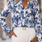 Floral Print Notched Neck Elegant Blouse