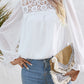 Lace Patch Sheer Flounce Sleeve Blouse