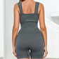 Ribbed Square Neck Padded Sports Romper