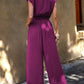 Padded Shoulder Slant Pocket Wide Leg Jumpsuit