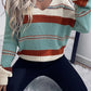 Striped Pattern Knit V Neck Sweater
